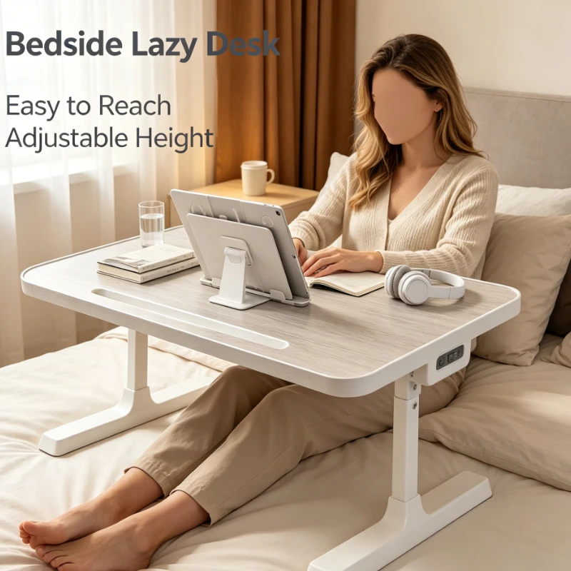 Bed Table With Tablet Slot And Storage Drawer For Bedroom Sofa Lazy Working Study Desk