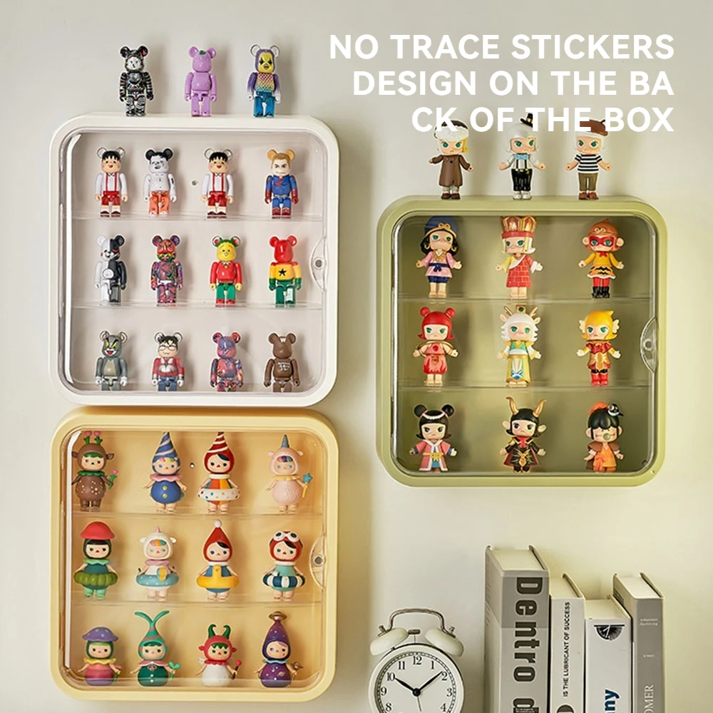 

Clear Display Case for Figures, Wall-Mounted Doll Storage Box,Clear Wall Mounted or Desktop 3Layer Storage Box Cabinet Organizer