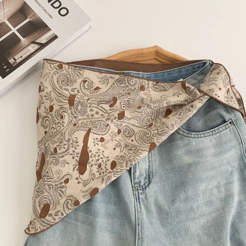 

Шелковый модный саржевый шарф с принтом пейсли, многоцелевой треугольный шарф в стиле ретро, украшение на талию, занавеска, ажурная юбка