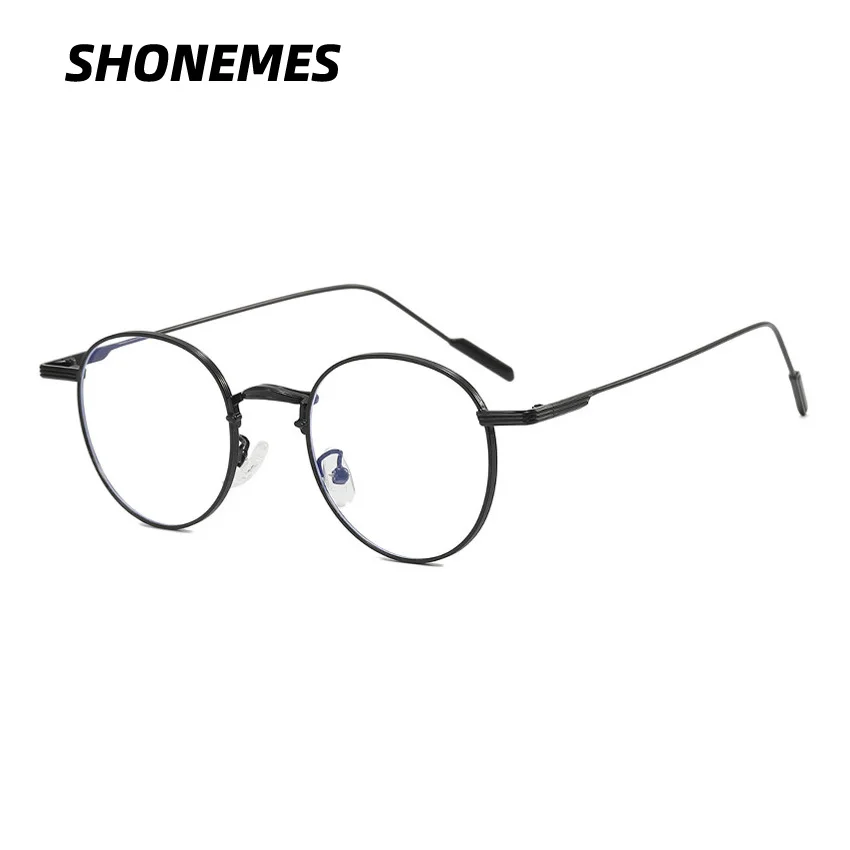 SHONEMES Round Men Glasses Stylish Anti Blue Light Eyeglasses Metal Frame Business Optical Computer Eyewear Black Silver Gold