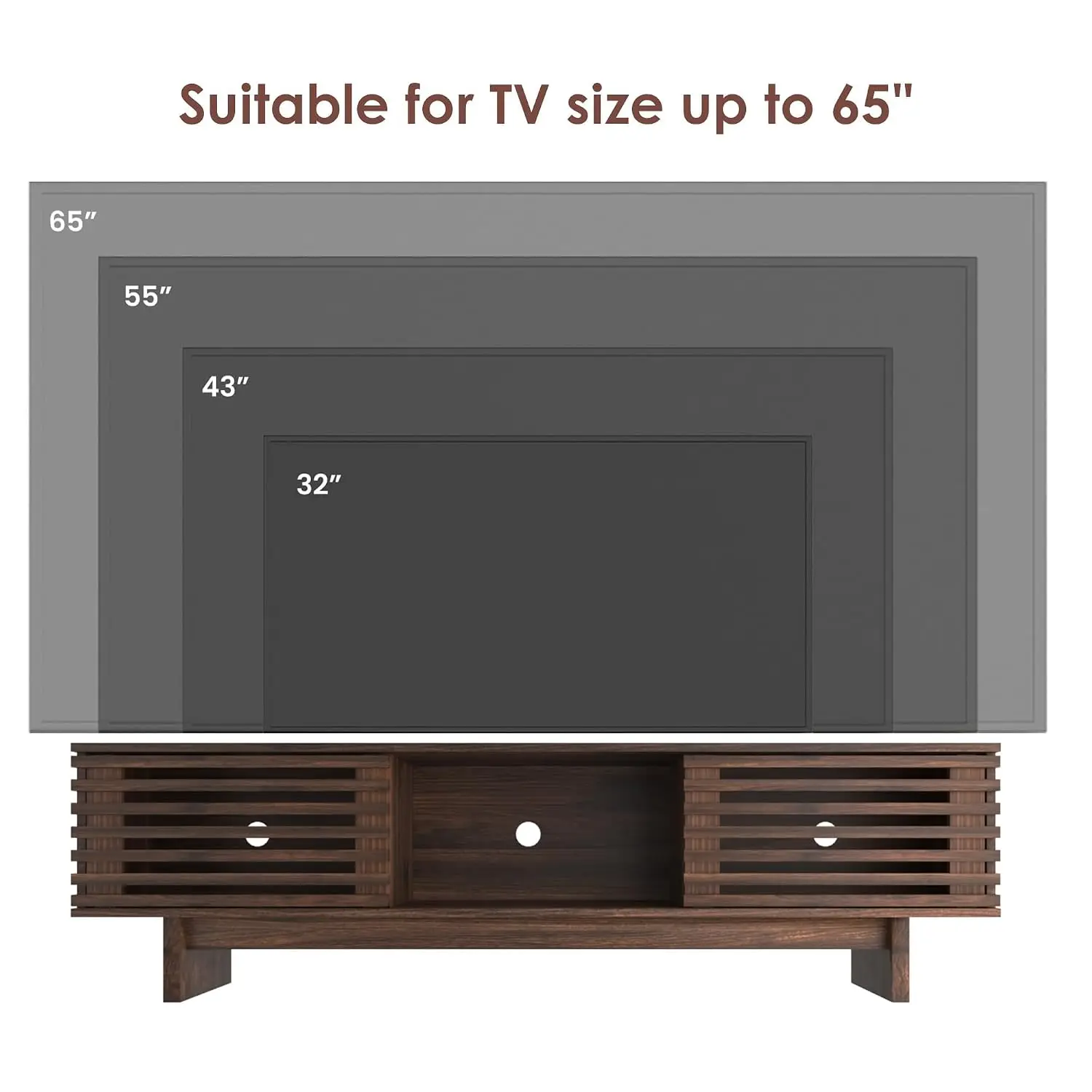 TV Stand, 63 Inch Entertainment Center with Louvered Door | 3 Cable Management Holes, Easy to Clean, Customized