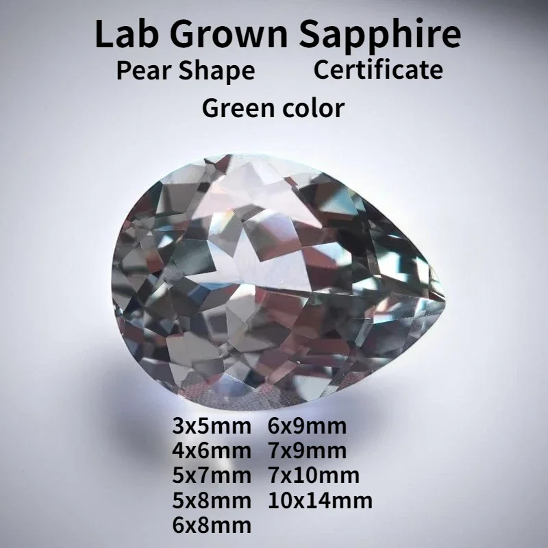 

Green Color Lab Grown Sapphire Pear Cut Charm Gemstone Advanced Jewelry Rings Making Extremely Shiny Quality AGL Certificate