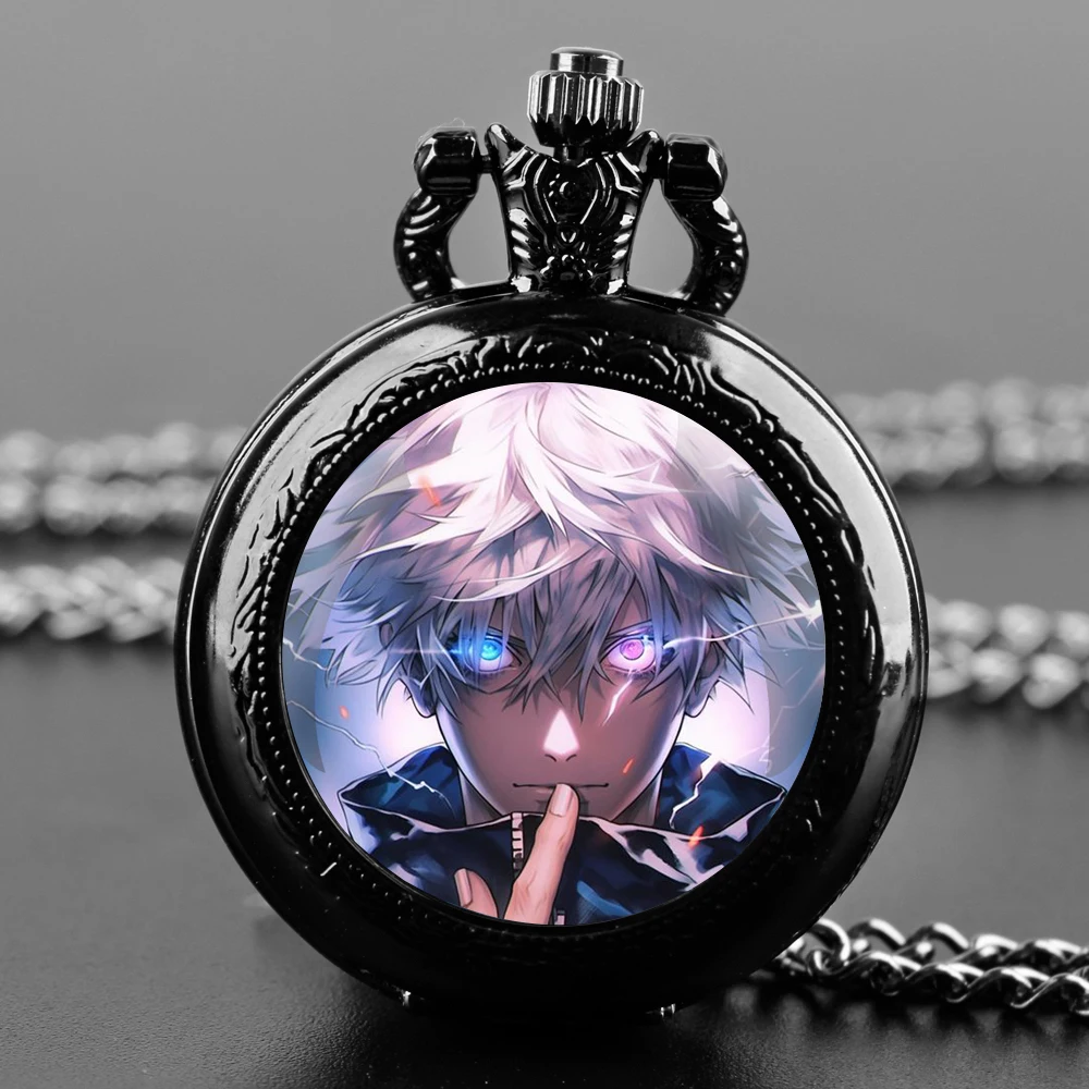 Anime Jujutsu Kaisen Glass Dome Quartz Pocket Watch for Women Men Necklace Unique Pendant Clock Chain Watch Gift Accessories