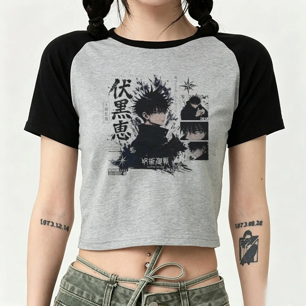 Jujutsu Kaisen crop top girl anime japan manga graphic baddie top tees harajuku cute goth japan