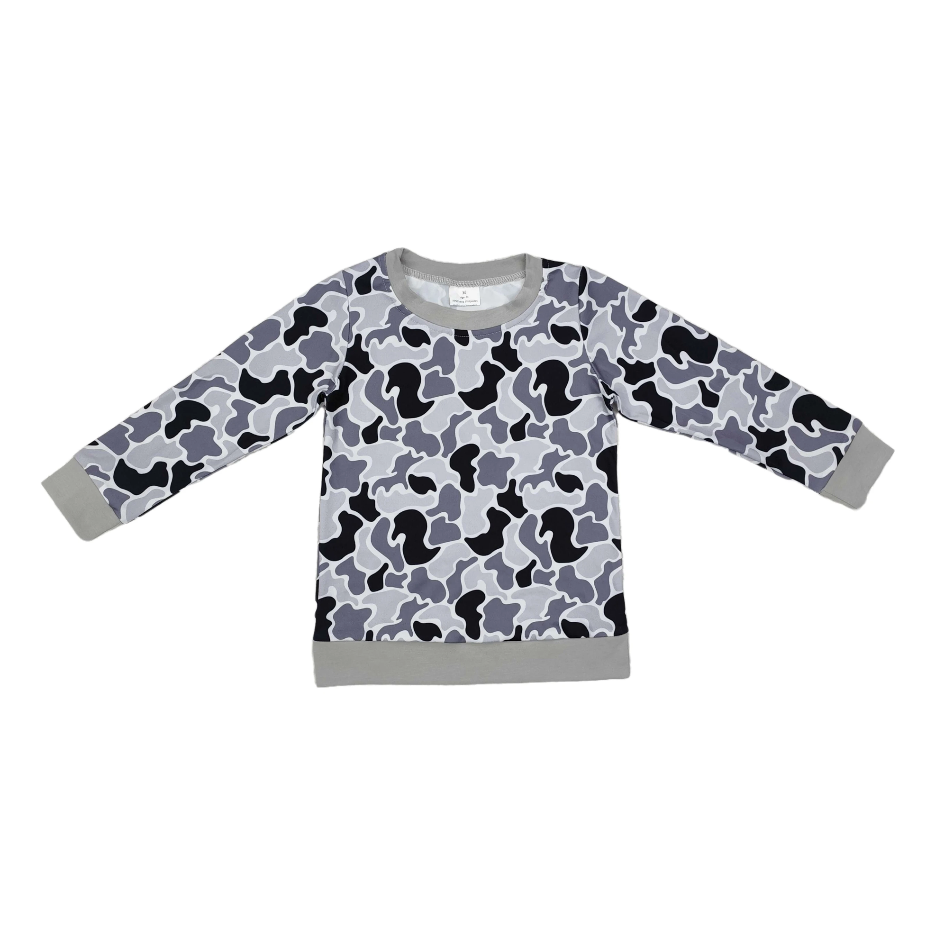 Wholesale Designer Toddler Baby Boy Grey Camo Pullover Tee Long Sleeves Cotton Shirt Kids Clothing Children Boutique T-shirts