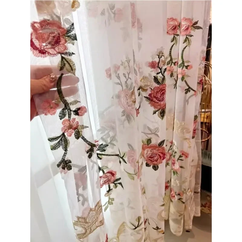New European Style Luxury Embroidered Tulle Window Curtains For Living Room Bedroom Dining Custom Size Partition Door Decor