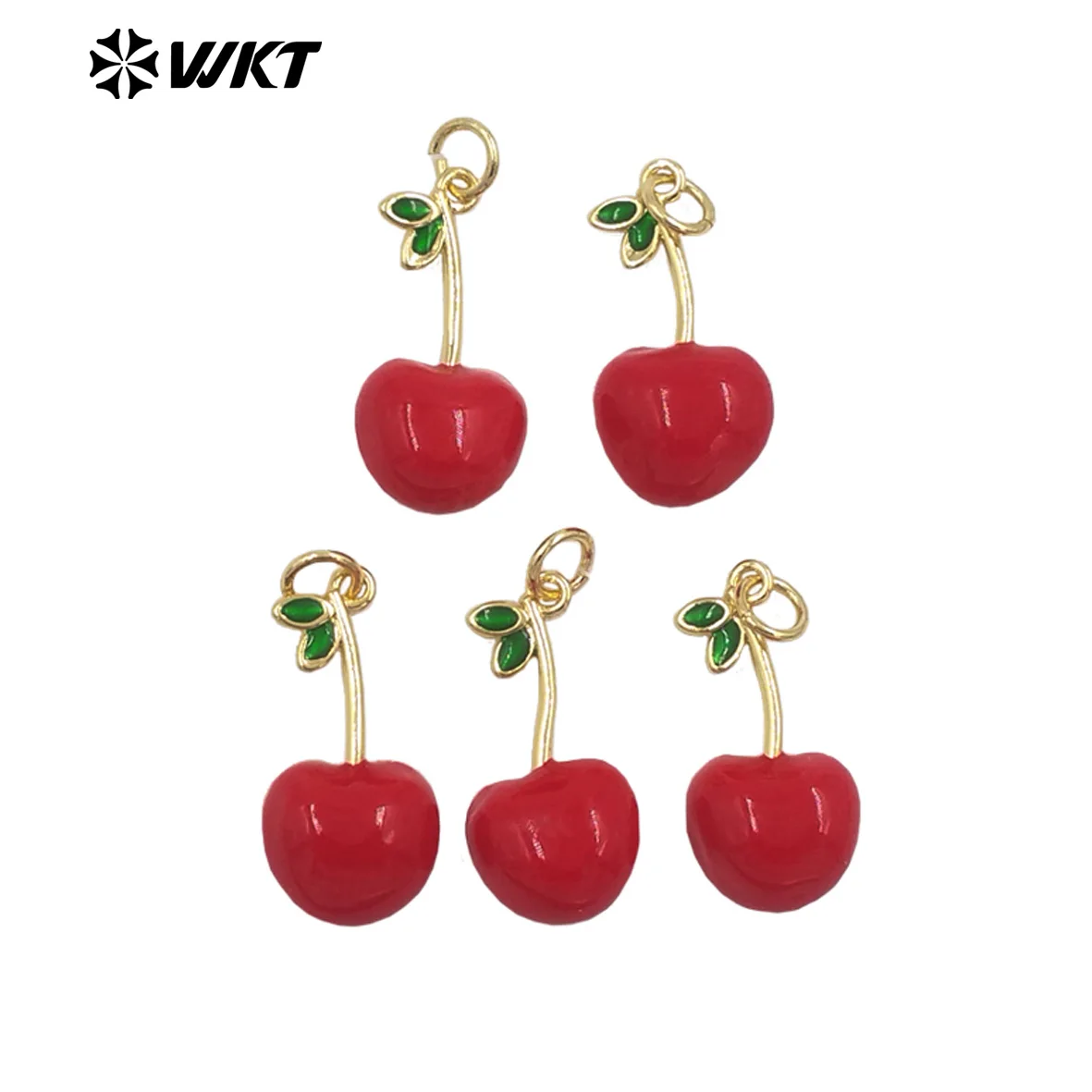 JFE152 Exquisite Romantic Half Cherry Fruit Pendant Gold Electroplated Charms High Quality Yellow Brass With Drop Oil Accessory