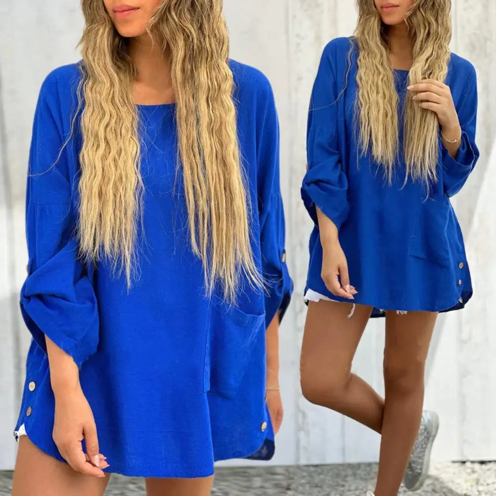 Lightweight Long Sleeve Shirt Stylish Women's Casual Tops Loose Fit Long Sleeve Shirts with Round Neck Irregular for Streetwear