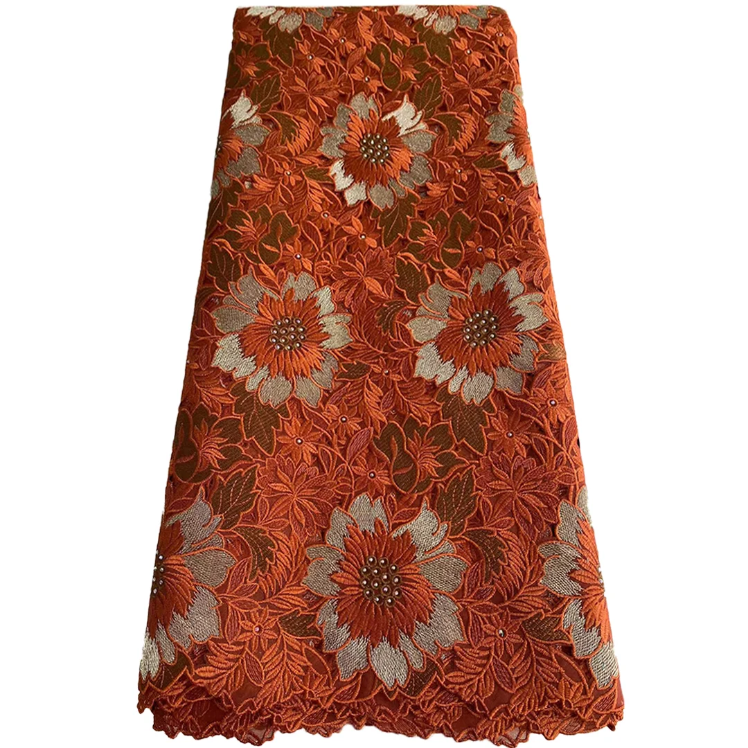 Highest Top Quality African Embroidery Lace Cotton Fabric Soft Handcut Lace Material For Wedding Celebrants Party Outfit Sewing