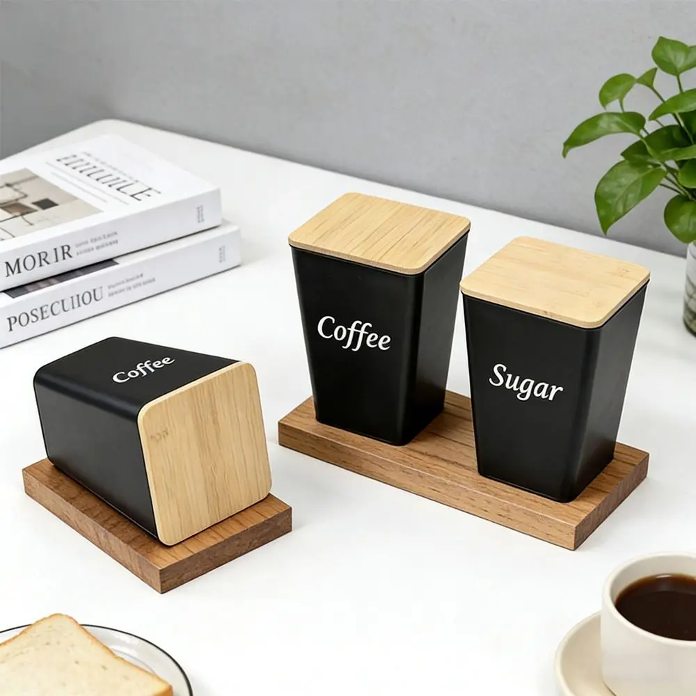 Tinplate Material Tea Tin Bamboo Cover Creative Shape Tea Jar Irregular Shape Sealed Design Coffee Tea Storage Canister