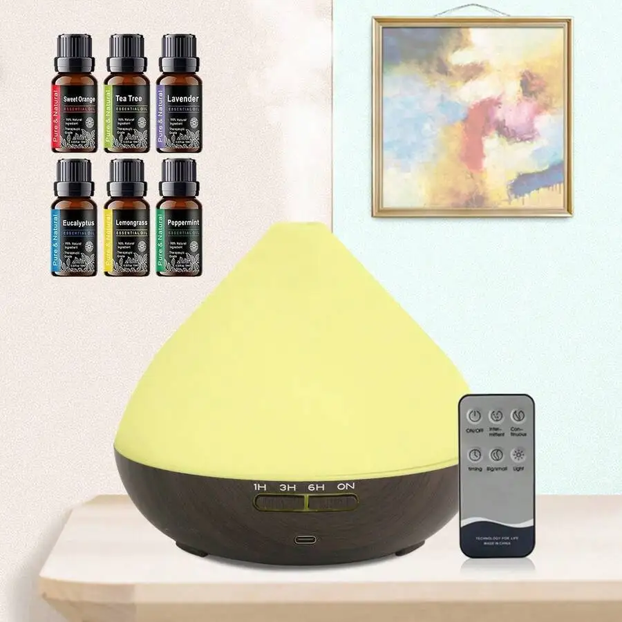 

Ultrasonic Aromatherapy Diffuser Humidifier Remote Control Colorful LED Mood Light6PcsEssentialOilsSet forHomeOfficeBedroomDecor