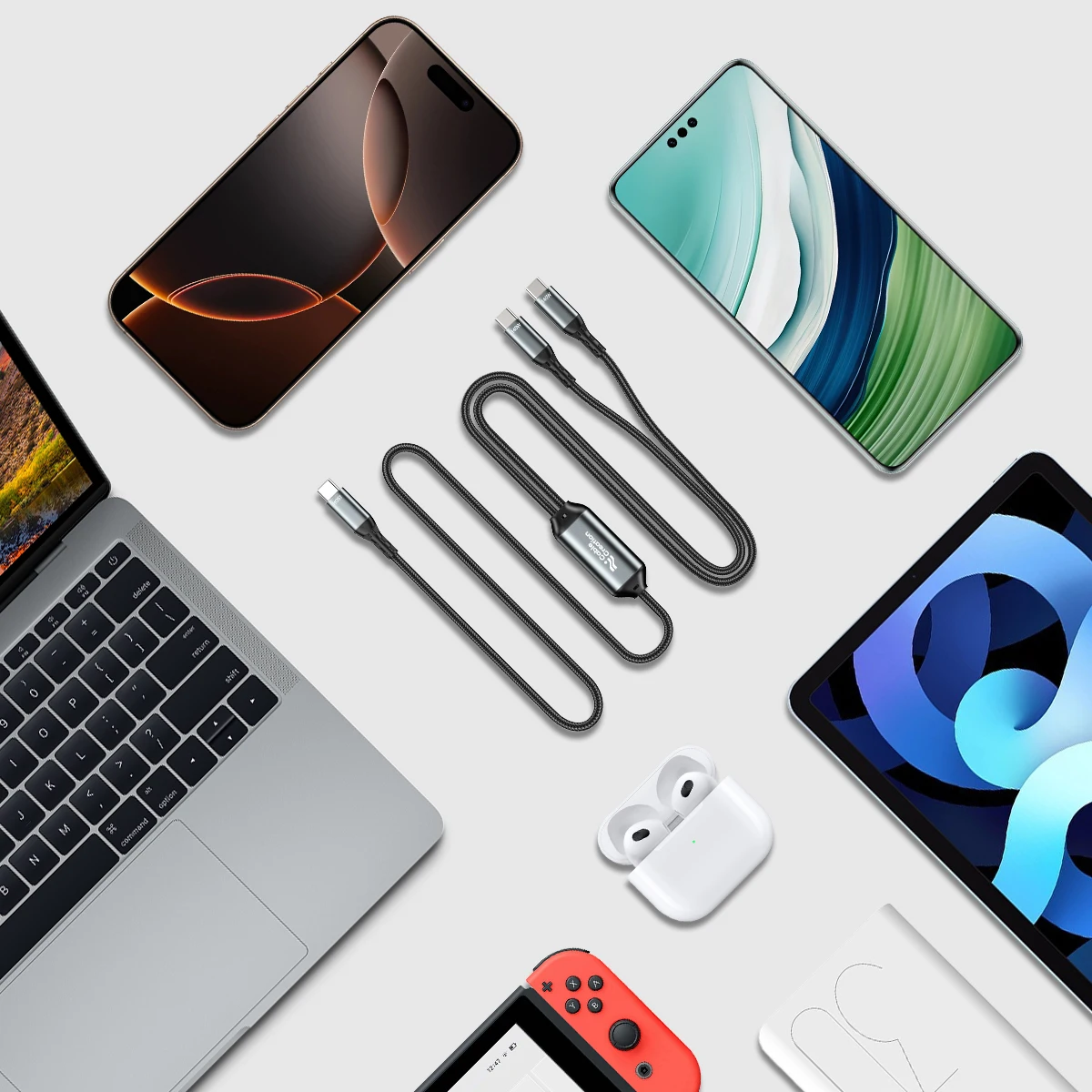 كابل CableCreation USB C 2 في 1، 4 أقدام طويلة 6 أقدام USBC إلى USB-C مزدوج، USB C 140W Max PD شحن من النوع C الفاصل لهاتف iPhone 16