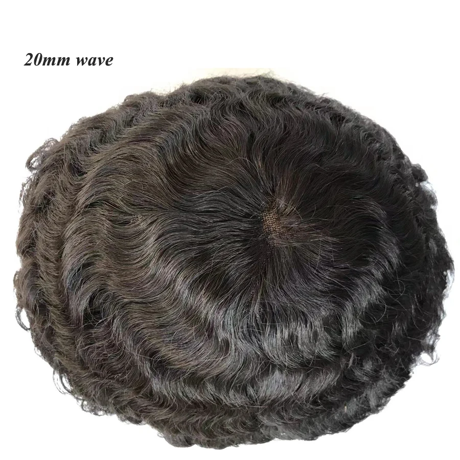 Novo 20mm afro onda homens peruca de cabelo humano remy peruca de substituição para homens remendo renda completa afro onda peruca cheia do laço