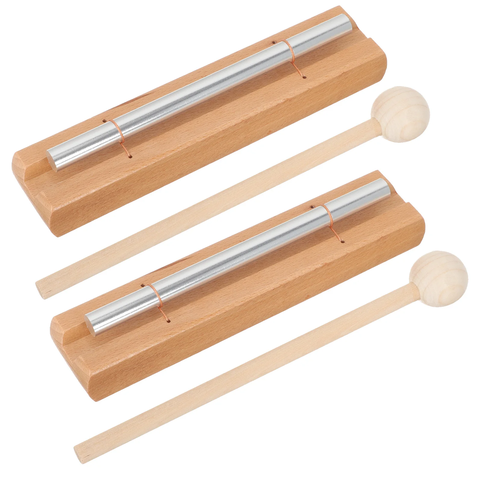 

2Set Meditation Chimes Hand Bell Classroom Musical Percussion Instruments Wood Metal Durable Clear Sound Teaching Tool for Kids