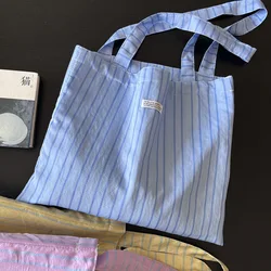 Borsa a tracolla a righe da donna di colore a contrasto borse per la spesa ecologiche da donna in cotone sottile borse da viaggio estive per ragazze femminili da viaggio Casual