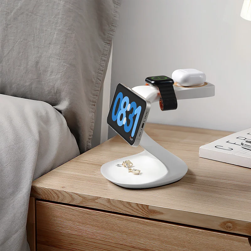

Creative three-in-one MagSafe magnetic phone stand with wireless charging for headphones and watch, suitable for iPhone