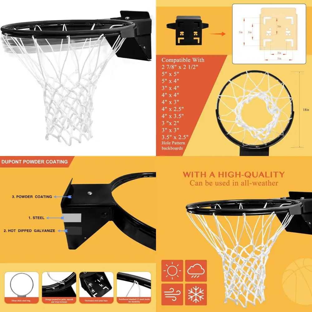頑丈な18インチのプロバスケットボールリム、5/8インチのスチールフレックスフープ付き、公式試合規格、ほとんどのバックボードに適合