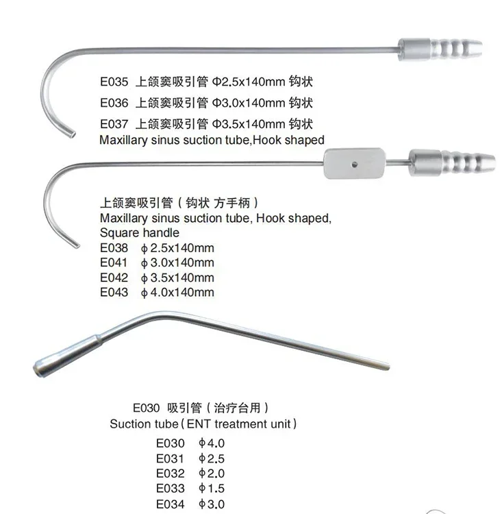 Reusable stainless steel types of medical ENT surgical suction tube, Ear instruments