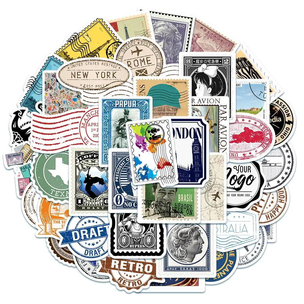 

10/50Pcs Vintage Stamp Stickers Retro Travel Stickers Suitcase Luggage Waterproof Sticker for Laptop Phone Fridge Decals