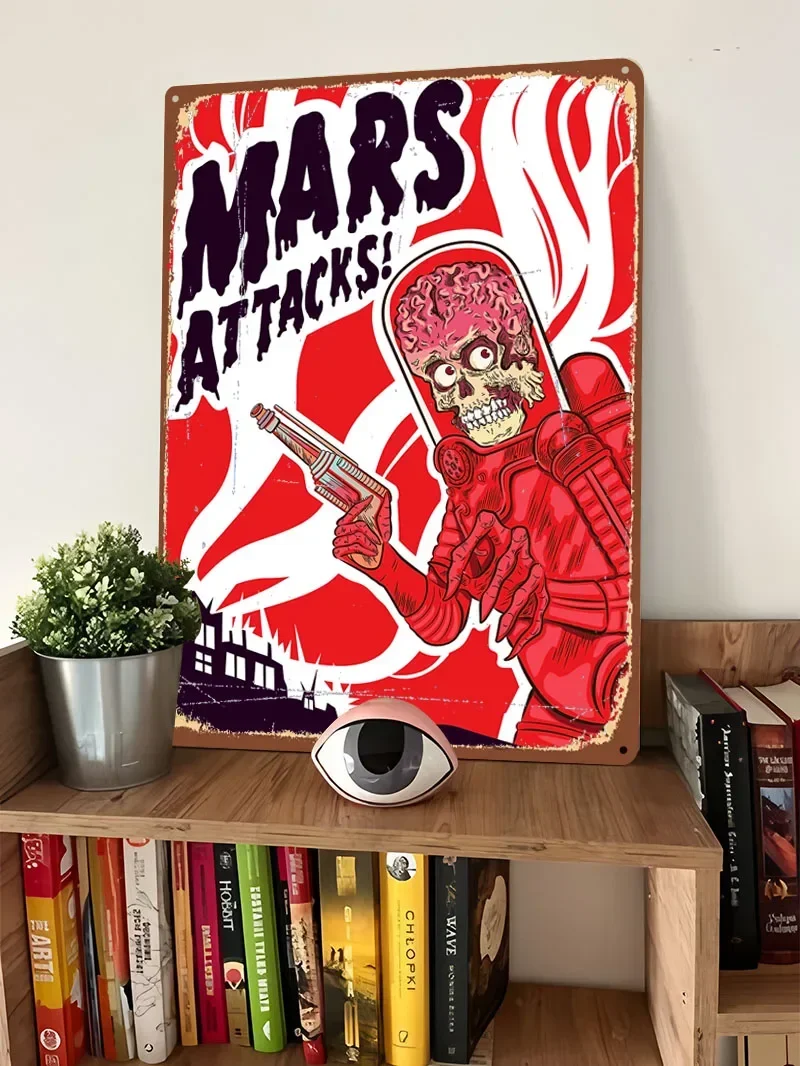 火星攻撃映画クラシック映画メタルポスター装飾部屋の装飾用カスタマイズ可能な金属ブリキ看板壁アート装飾用