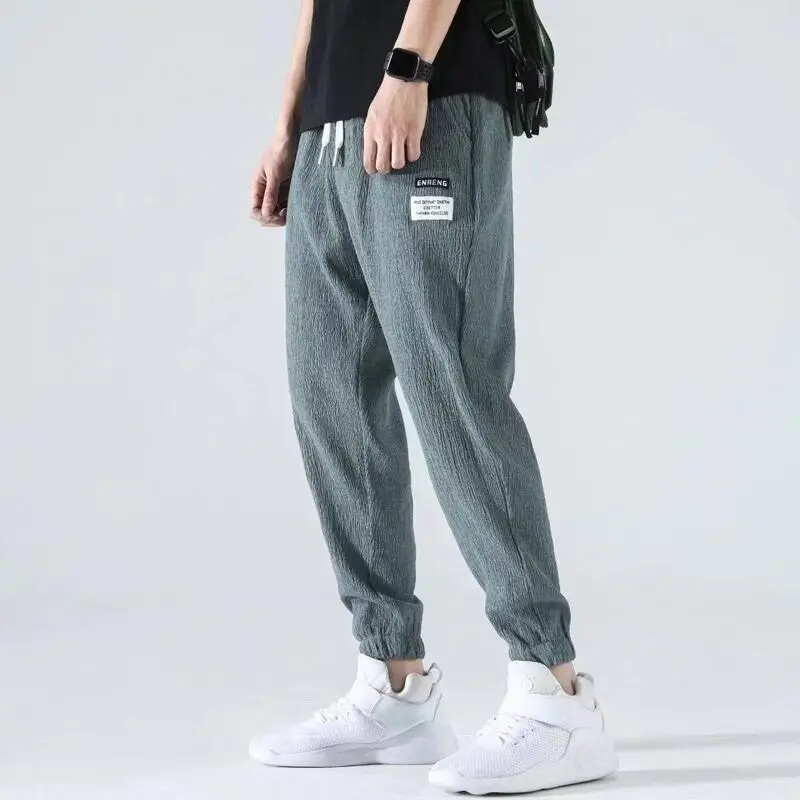 Ice Silk Men's Casual Pants Ultra-Thin Quick-Drying Breathable Summer Workwear Large Size Straight Leg Elastic Waist