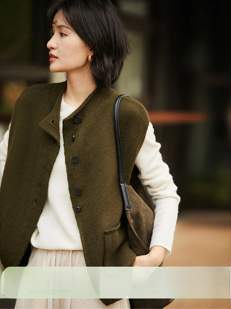 

Women's Crt Wool Camere Vest Stand Collar Single Button Svel Tank Top Soft Knitted Warmth Faion Commute Sle