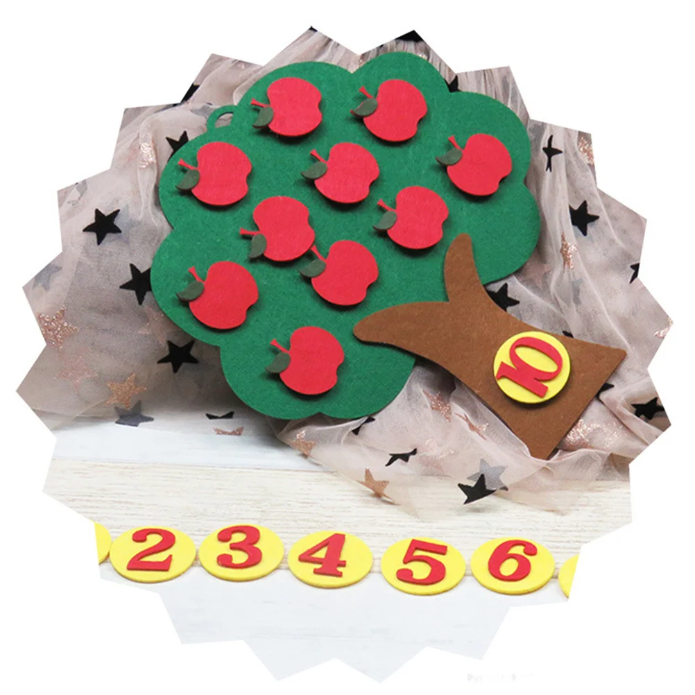 1개 디지털 사과나무 교육용 부직포 유아용품 창의적 학습 세트 유아기 인지 발달 1부터 10까지