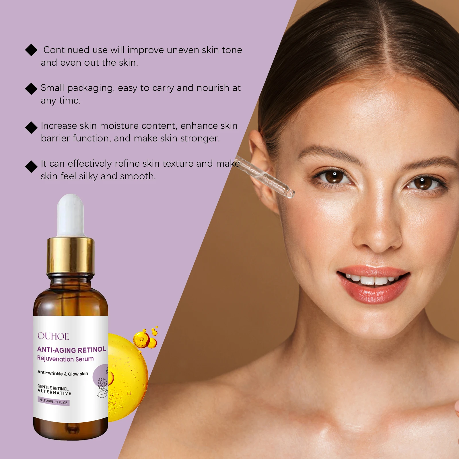 مصل Ouhoe Retinol للوجه مرطب وإزالة التجاعيد وشد البشرة والخطوط الدقيقة ويعزز مرونة البشرة وسيروم الوجه