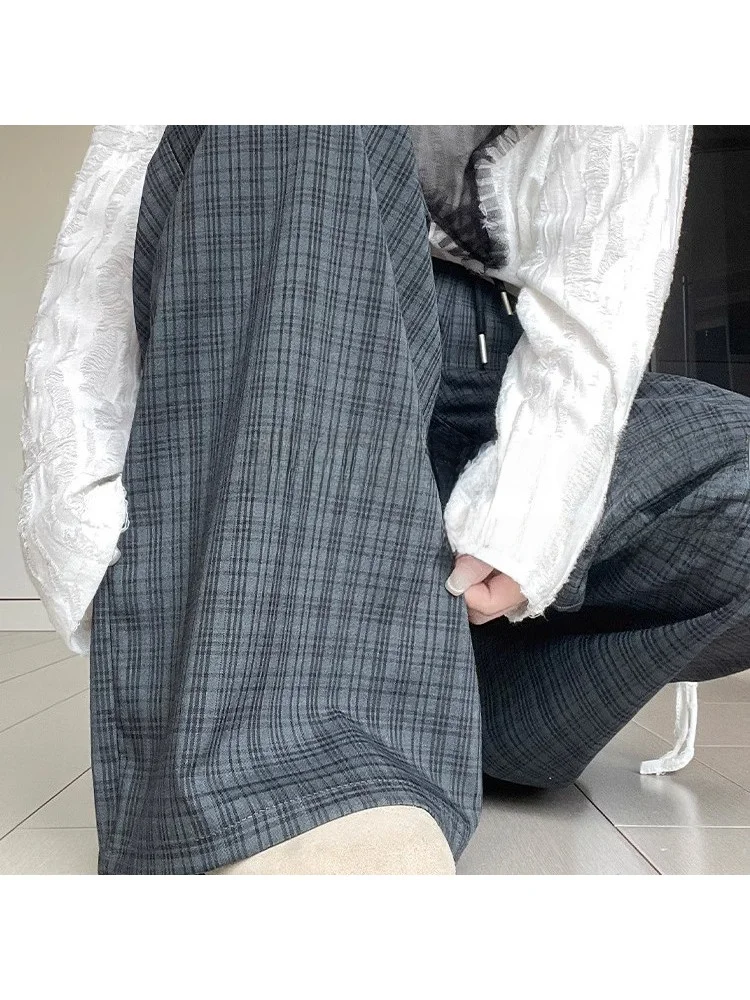 

Женские летние брюки-палаццо 2025 года, новинка, в клетку, с высокой талией, повседневные, прямые, свободные, широкие, для прогулок, модель Sle Teana Snow