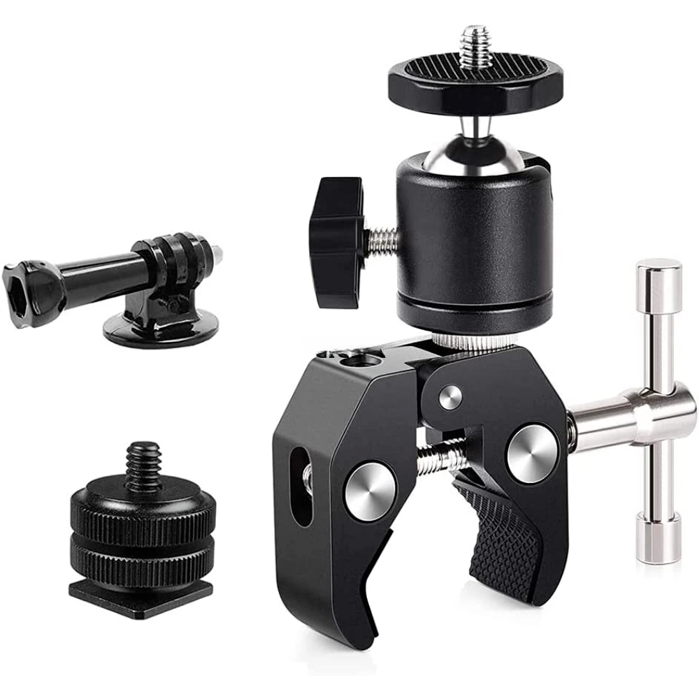 Metal Super Clamp with 360° Double Ball Head Magic Arm Clamp with 1/4\