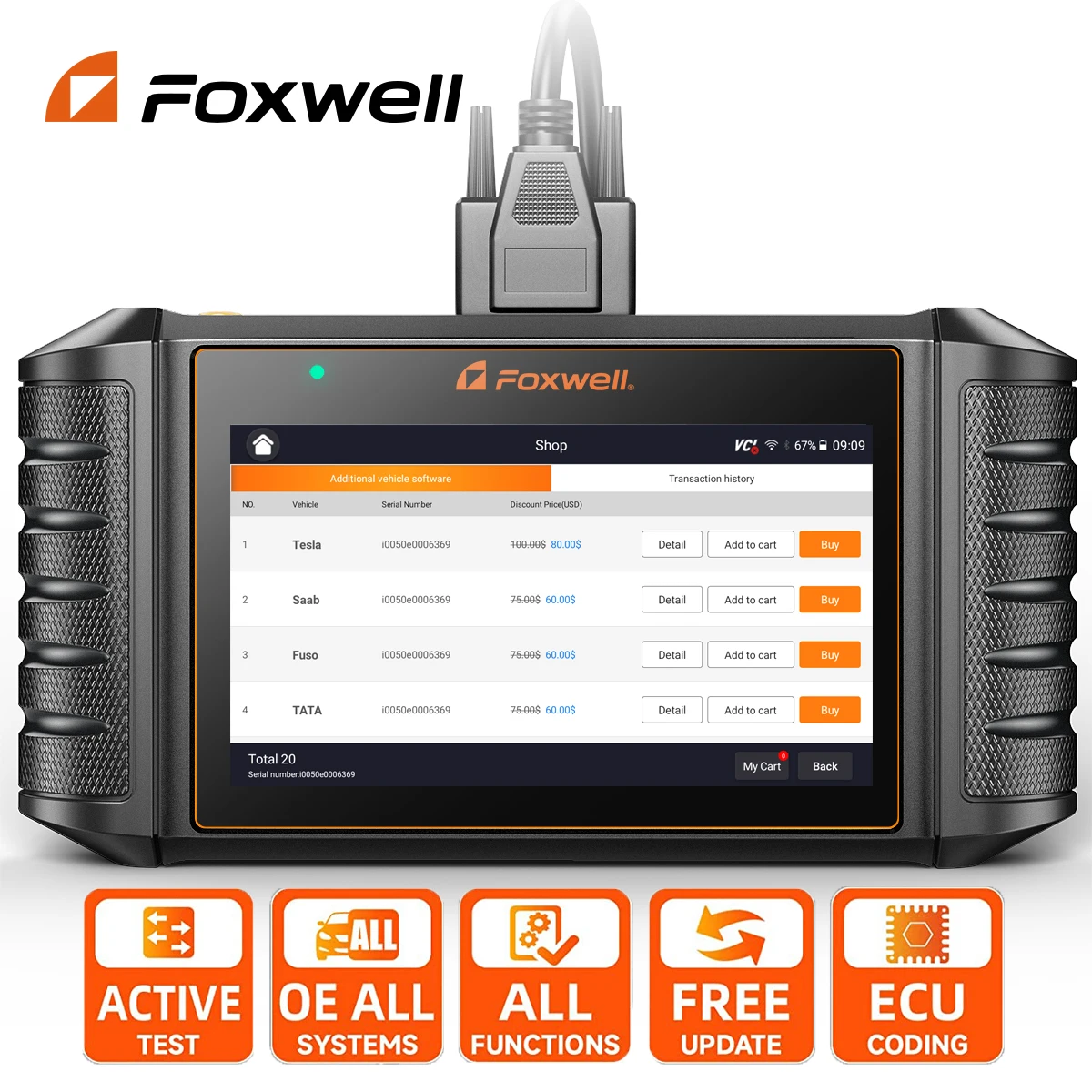 

Диагностический сканер FOXWELL NT710 OBD2, считыватель кодов автомобиля, кодирование ЭБУ, полная система, двунаправленное тестирование, ODB OBD2, Автомобильный сканер