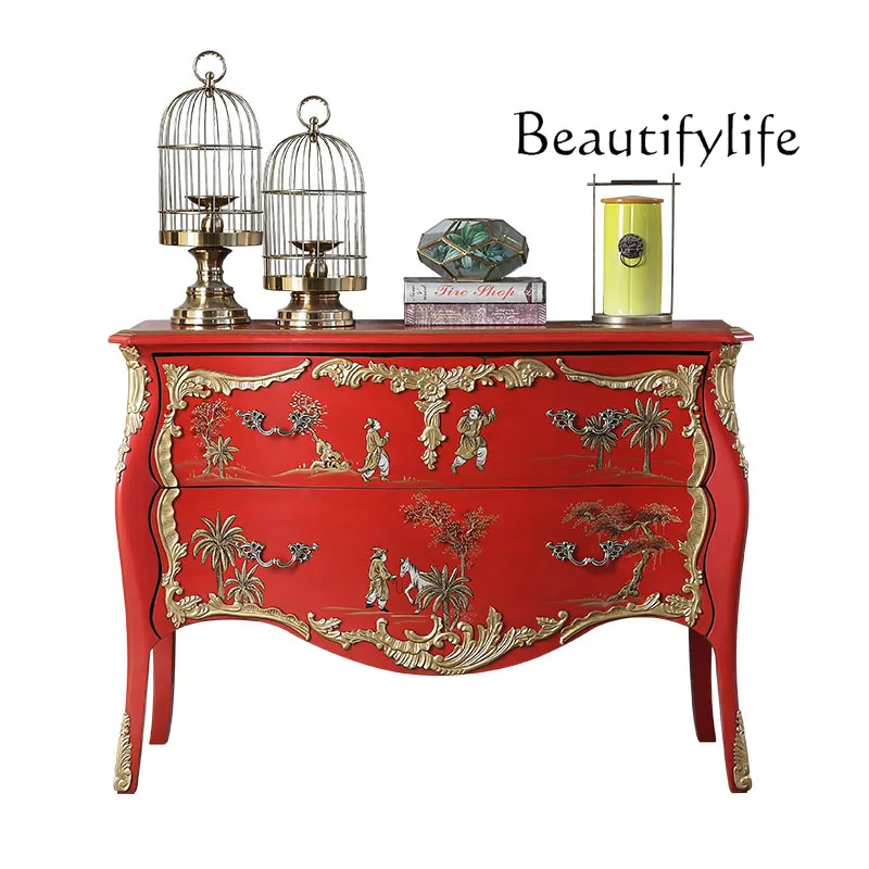 

New Chinese Style Chest of Drawers Hallway Cabinet Living Room Painted Red Character Doorway Feng Shui Partition Storage Cabinet