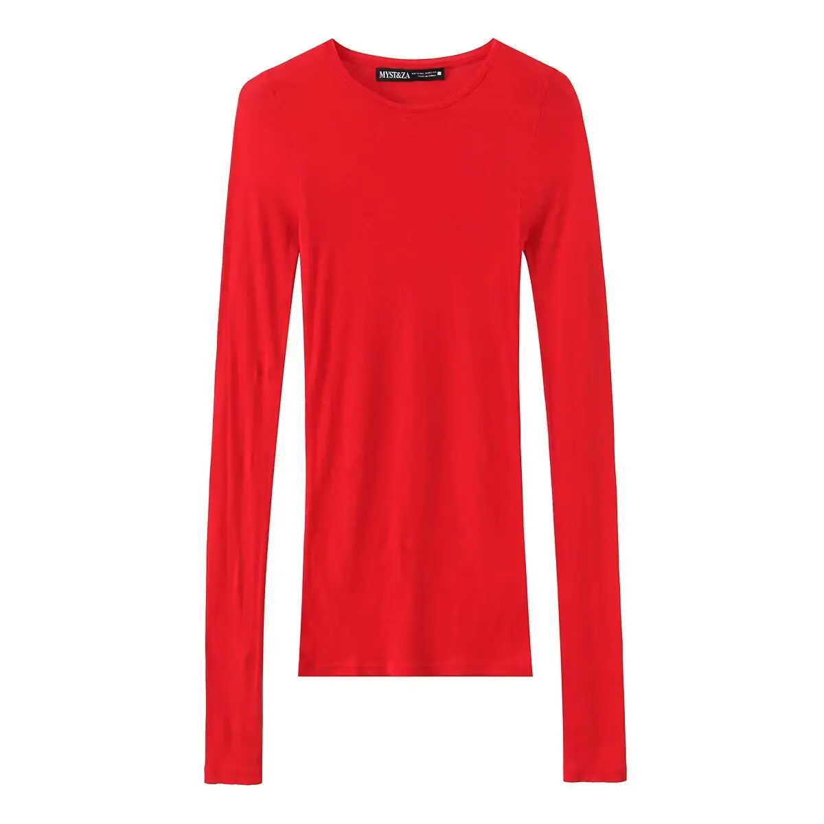 Hh mulher primavera nova moda versátil algodão em torno do pescoço de manga comprida camiseta feminina temperamento sólido simples magro 4 cores topos