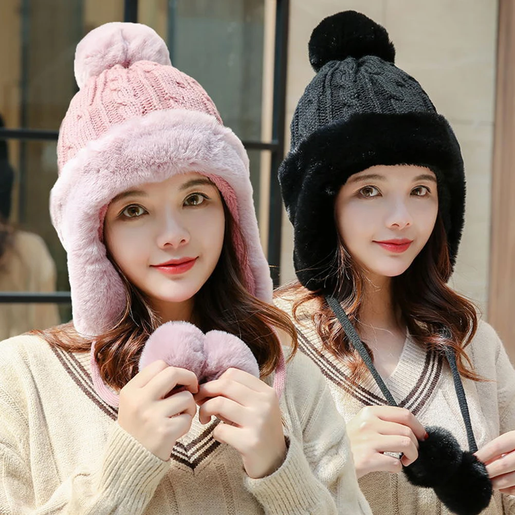 

Winter Knitted Warm Cap Pink Cold Protection Hat Simple Fall Lovely Wool Hat Outdoor Activities for Women Girls