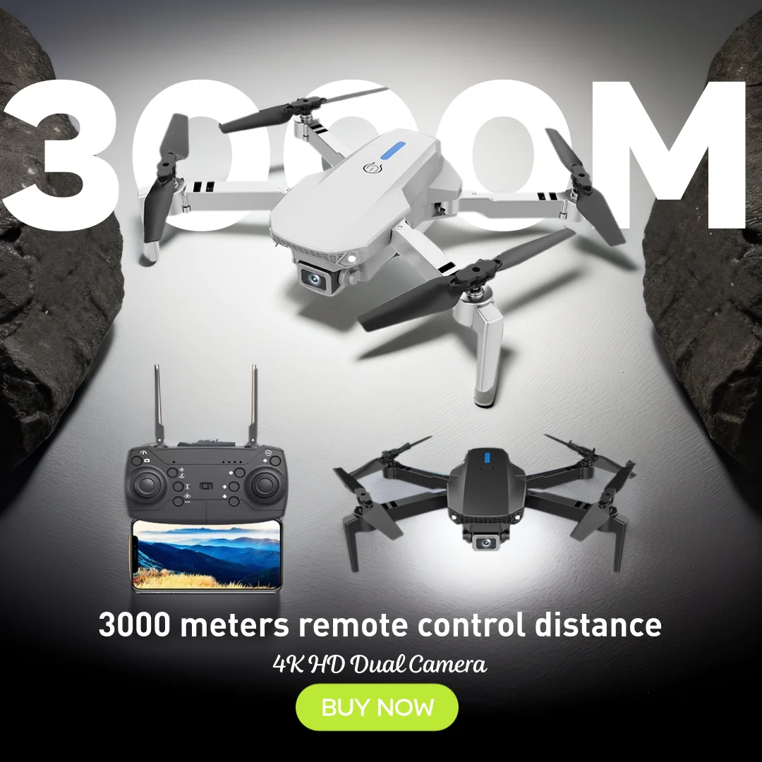 KBDFA E88Pro Drone Profesional 4K HD Dual Camera 3000 Meter Remote Control Distance Helicopter Foldable WIFI FPV Quadcopter Dron