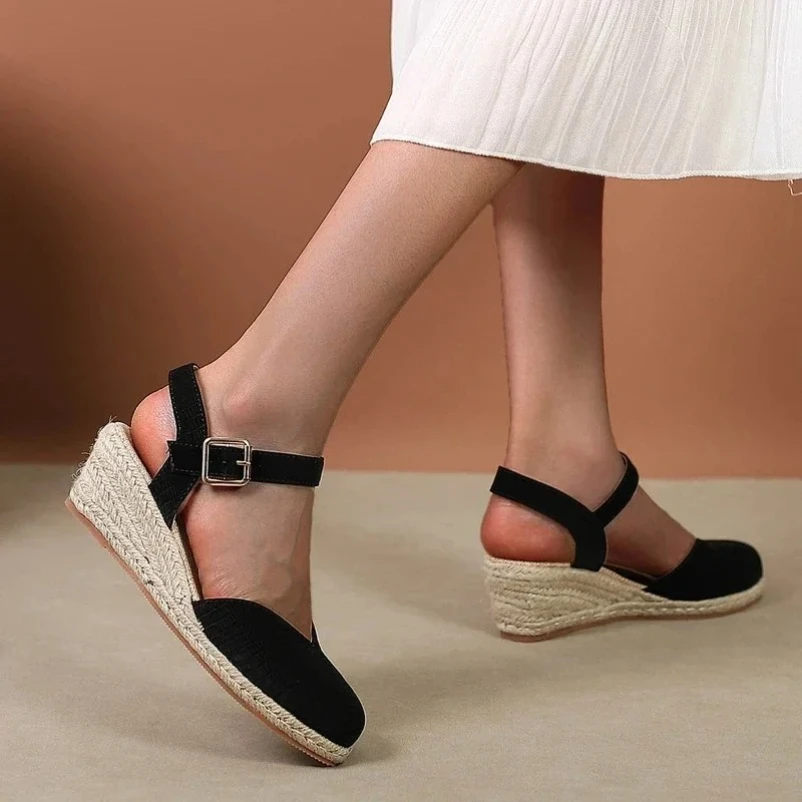 

2025 Women Sandals Casual Hemp Rope Wedge Sandials Summer Black Pink 6cm High Heel Platform Espadrilles Spring Shoes 34-42
