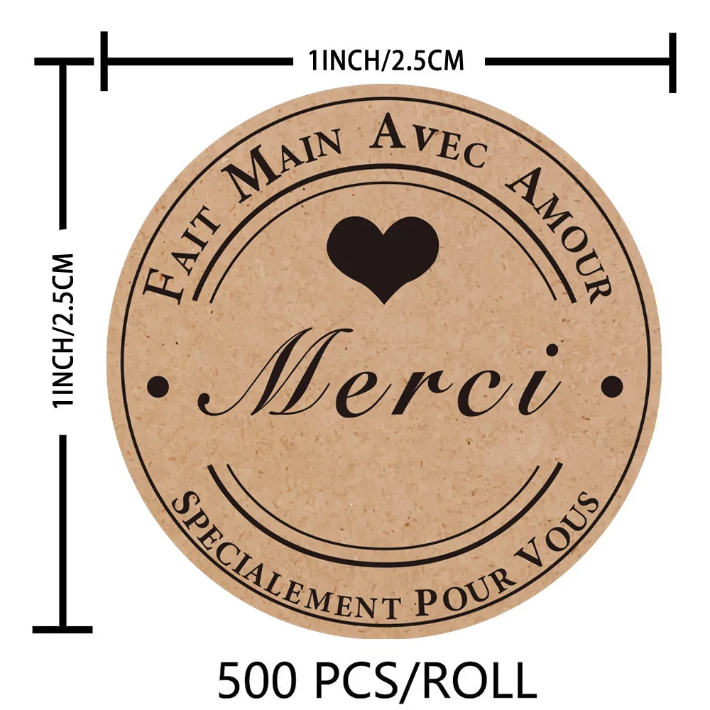 100-500pcs Merci Kraft Sticker French Thank You Fait Main Avec Amour DIY Multifunction Paper Label Adhesive Gift Seal Sticker