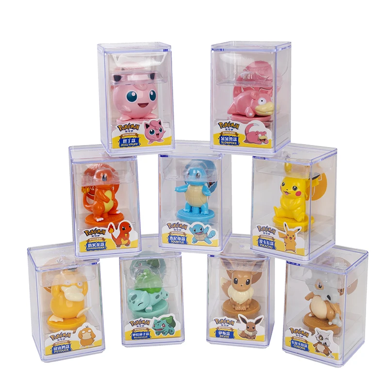 9 Pcs/Set Pokemon Figures Stamp Original Acrylic Box Anime Action Doll Pikachu Pendant Children Toy Decoration Charmander Eeve