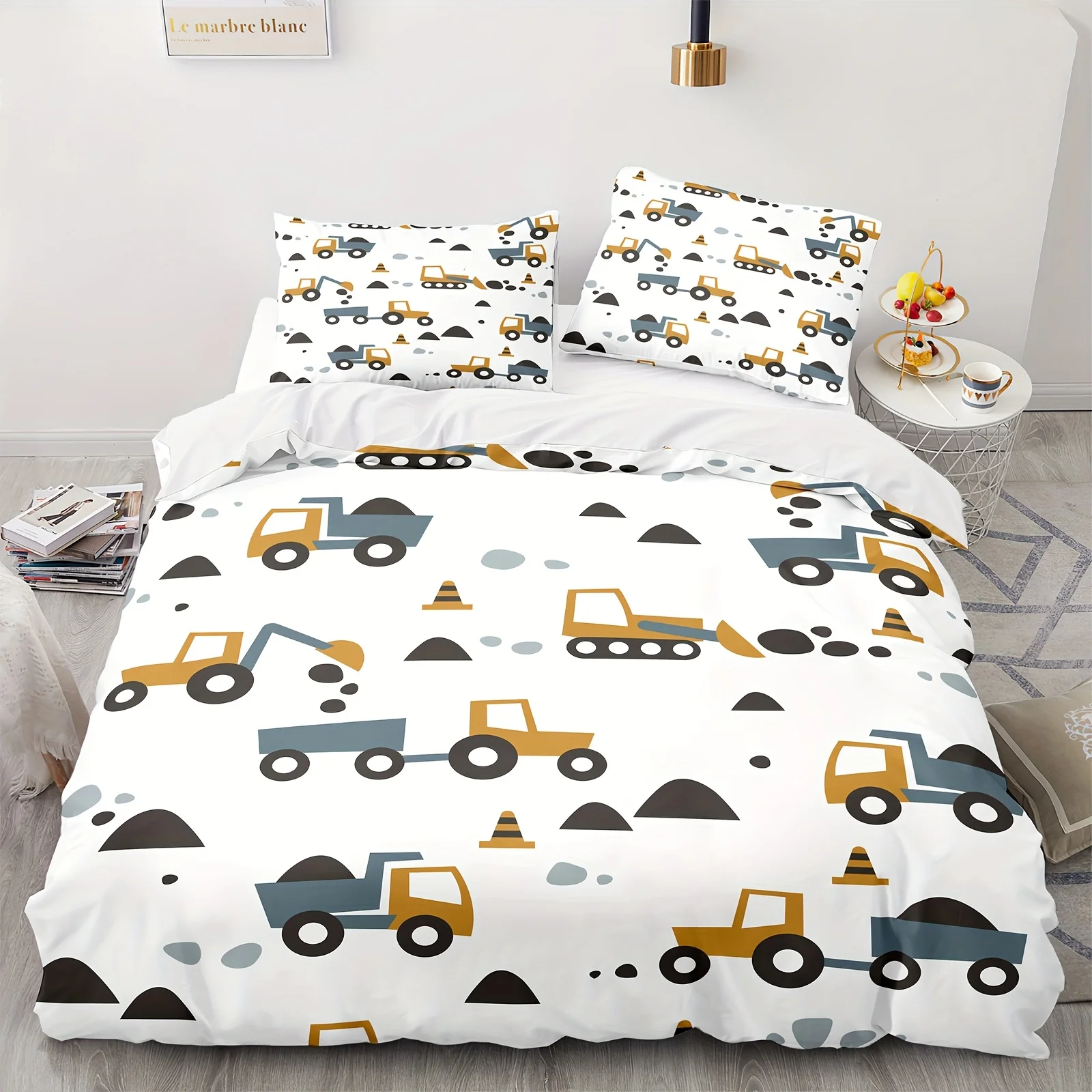 Excavator Duvet Cover Cartoon Construction Truck Bedding Set Construction Vehicle Comforter Cover for Boy Teen Kawaii Room Decor