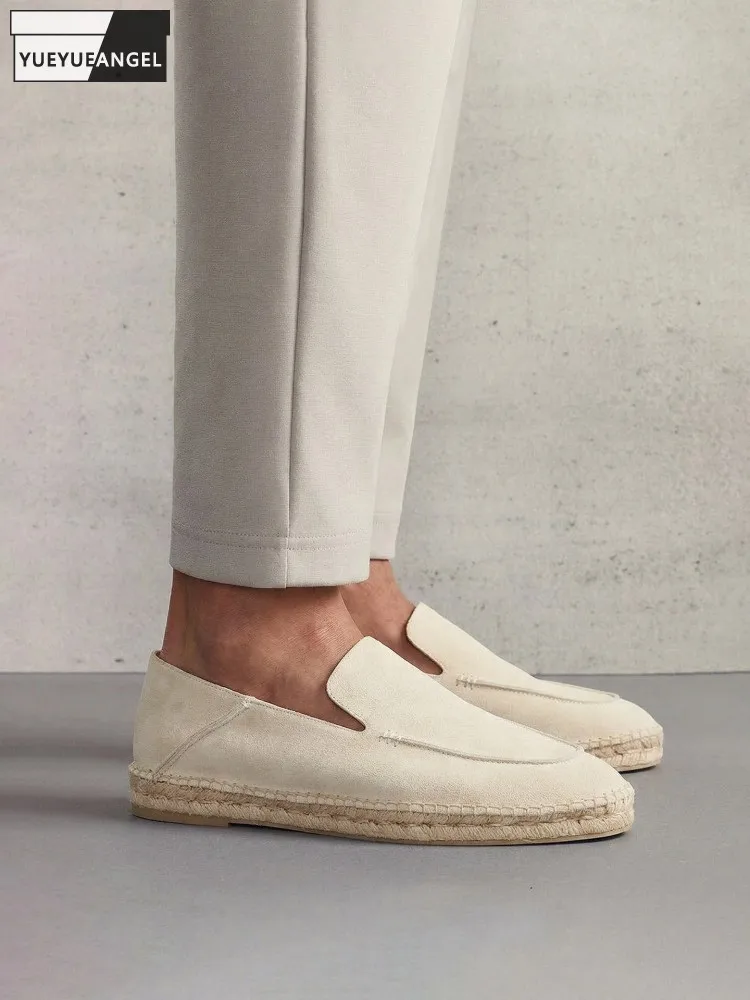 

Vintage Mens Fashion Spring Summer Comfortable Slip On Breathable Cow Suede Leather Shoes Versatile Male Low Cut Casual Loafers