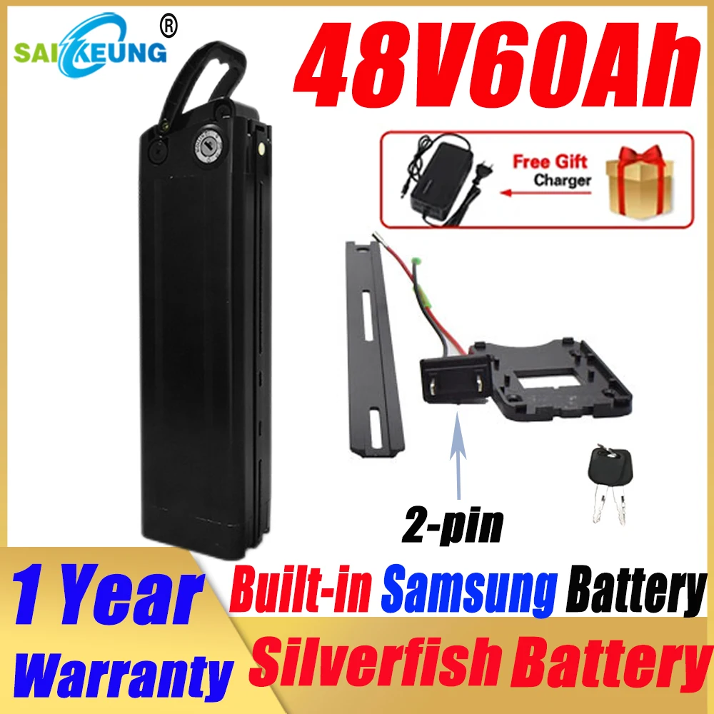 SilverFish 48v60ah Electric Bike 48v 20ah 50ah 60ah shark battery 52v 250-3000w Bateria  36 52 60v 72v 30AH 40ah ebike battery