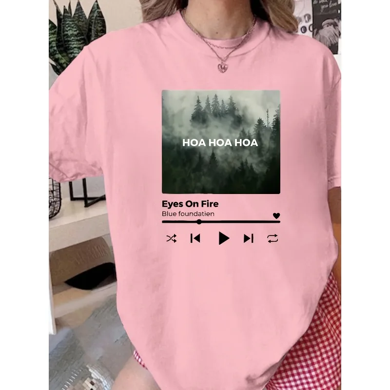 Interesting HOA HOA Lyrics Printed Retro Women's All Season Suitable Casual and Fashionable T-shirt for Both Men and Women