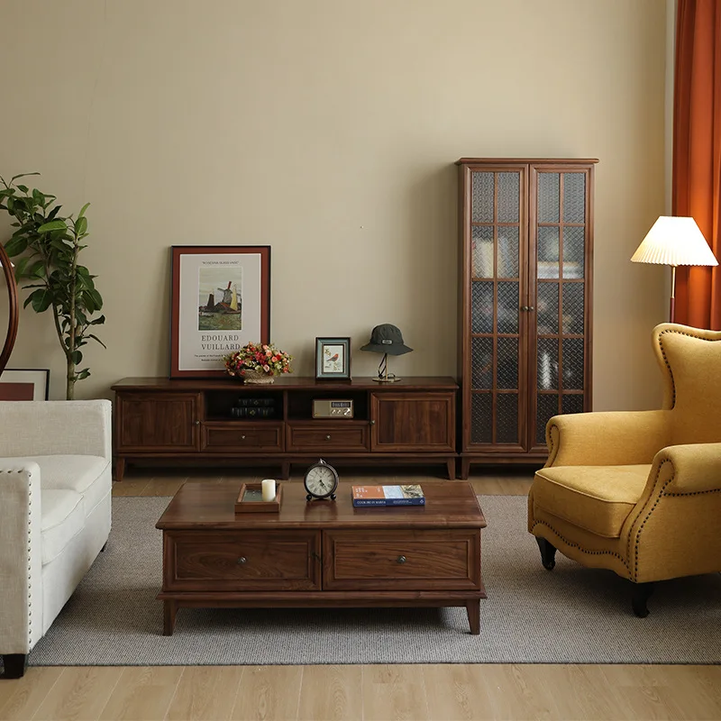 Solid wood TV cabinet North American black walnut hall cabinet Log modern simple storage locker Medieval living room