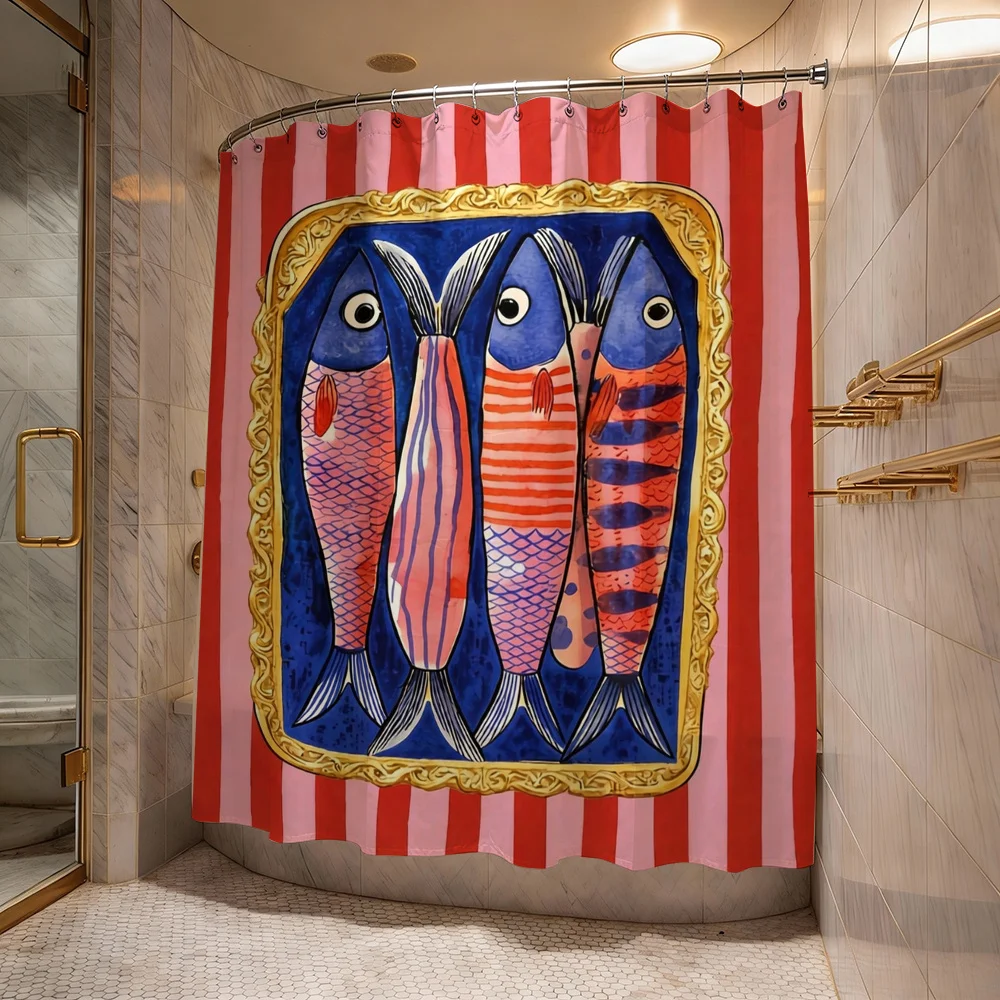 Tropical Fish Shower Curtain Waterproof Bathroom Liner Boho Nautical Artistic Colorful Bath Decor Statement Curtains 180x180cm