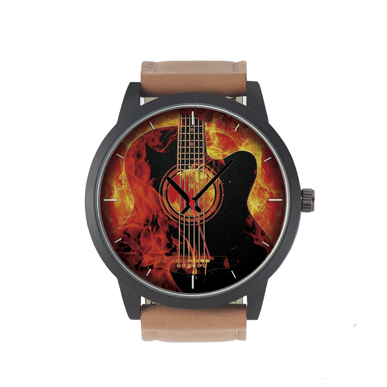 2024 Flame Guitar Design Cool Dial Fashionable Decorative Men's Battery Electronic Quartz Wrist Watch Gifts For Musician