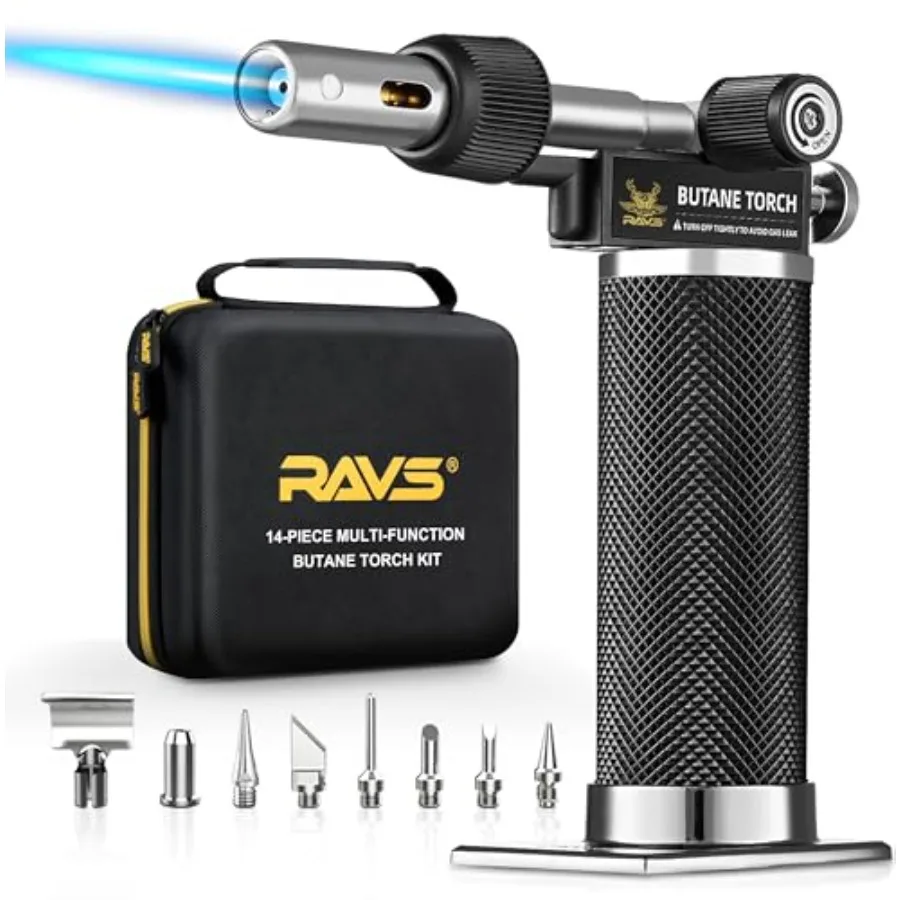 14-Piece Multi-Function Soldering Torch Kit - 8-in-1 Cordless Iron Portable Brazing With Adjustable Flame Kitchen Torch Without