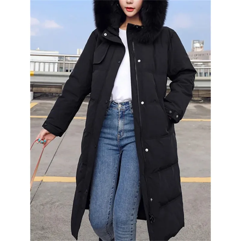 Botvotee Parkas for Women Fall Winter 2023 New Fashion Long Sleeve Thicken Warm Jackets Chic Fur Collar Solid Loose Long Coats