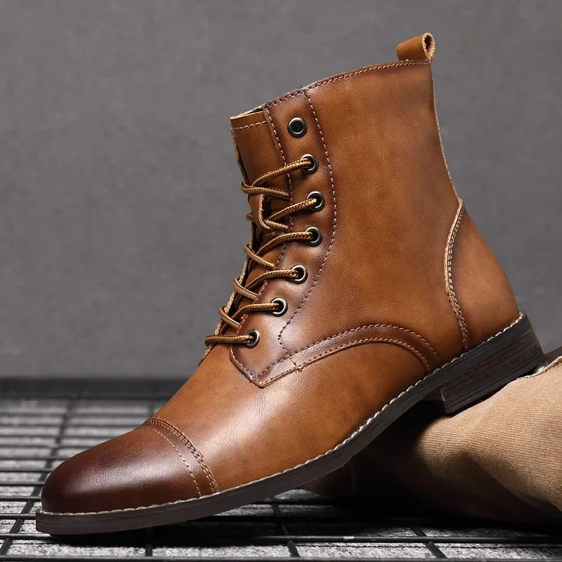 

Winter Cotton Lining Hand-sewn Genuine Leather Men's Boots, Men's Casual Leather Shoes, Snow Boots,Spring and Autumn Men's Shoes