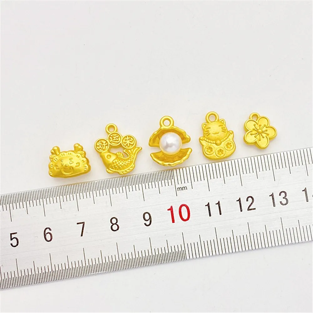 18K Matte Gold Little Peach Blossom Koi Lucky Cat Pendant Separated Beads Handmade DIY Bracelet Necklace Headpiece Accessories