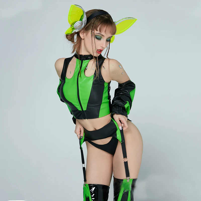Nowe fluorescencyjne body motylkowe nakrycia głowy klub nocny DS DJ Gogo kostiumy tancerza kobiety Cosplay etap taniec na rurze Rave strój zestaw